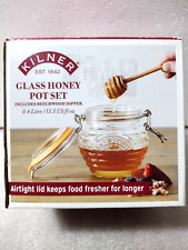 Kilner Glass Honey Pot Set with Beechwood Dipper Airtight Lid New In Box picture
