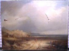 Antique Oil Painting Seascape Bay Figures European For Restoration picture