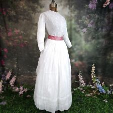 Antique Edwardian 1910s White Cotton Embroidered Maxi Dress Set Lace Detail Asis picture