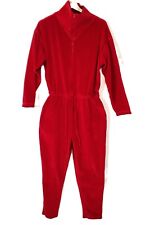 Vintage Cacique Red Velour Jumpsuit Long Sleeve Zip Up Elastic Waist Size S picture