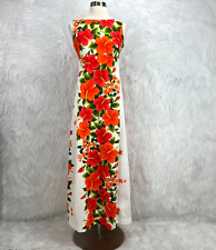 Ui-Maikai VTG 60's Sz XXS White Orange Floral Hibiscus Hawaiian Maxi Dress *Read picture