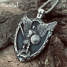 MENDEL Mens Christian Shield Cross Archangel Angel Michael Pendant Necklace Men picture