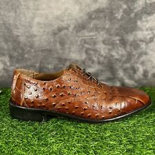 Stacy Adams Oxfords  Mens 8.5 M Brown Ostrich Print Leather Dress Shoes Lace Up picture