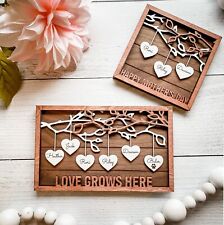 Personalized Wooden Family Tree Sign With Hanging Hearts picture