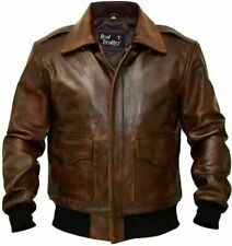 Men A-2 Aviator Flight Bomber Distressed Chocolate Brown Genuine Leather Jacket picture