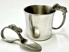 Old Newbury Vintage Pewter Child's Easter Bunny Cup W/ Matching Rabbit Spoon ￼ picture