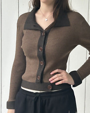 Vintage Claudie Pierlot Button Collar Sweater Wool Brown 70’s style France picture
