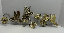 Vintage Homco Gold Metal 3D Hummingbird & Flower Wall Art Decor MCM Set Of 3 picture