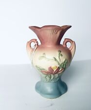 Vintage Hull Floral Art Pottery Two Handle Vase 6” Matte Pink Yellow Blue picture