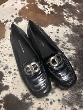 Bellini Barcelona Genuine Snakeskin Black Silver Loafers Shoes 7W picture