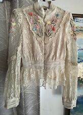 MADE IN PARIS VERY VINTAGE BLOUSE LACE HAUTE COUTURE EMBROIDERY FLOWERS picture