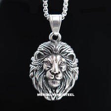 MENDEL Cool Mens Stainless Steel Lion King Head Pendant Necklace Silver For Men picture