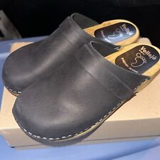 Vollsjo Black Swedish Design Wood Leather Shoes Clogs 39 picture