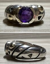 Vintage Designer John Atencio Sterling Silver & 18K Gold Amethyst Ring, Size 8 picture