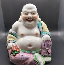 Vintage Chinese Famille Rose Porcelain Laughing Buddha Statue Figurine 6