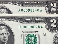 AMAZING,MATCHING SERIAL NUMBER $2 DOLLAR PAIR (2017A BOSTON And ST LOUIS ) UNC picture