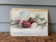 ANTIQUE WATERCOLOR PINK & RED CARNATIONS SIGNED HELEN E ROBY 1887 LISTED ARTIST picture