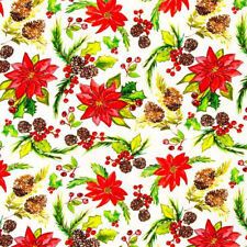 Debbie Shore Christmas Traditions Poinsettia White Fabric 100% Cotton 621835 picture