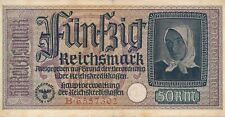 Currency Germany 1939 WW2 Fascism War Era Riechsmark Funfzig 50 Circ Poor Worn picture