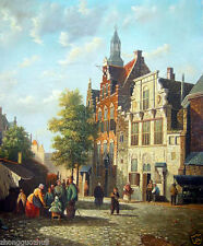 Stunning Oil painting Holland Street landscape with church and people picture