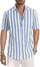 Men's Casual Stylish Short Sleeve Cotton Button-Up Striped Dress Shirts picture