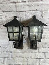 Pair Vintage Mid century Coach Tavern House Black Metal &Glass outside wall ligh picture
