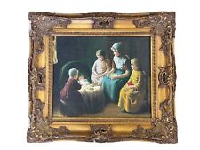 Family Sharing Meal, Framed - Antique Oil Painting on Canvas 35 in picture