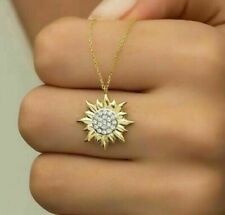 0.50Ct Round Cut Lab Created Diamond Sun Pendant Chain In 14k Yellow Gold Plated picture