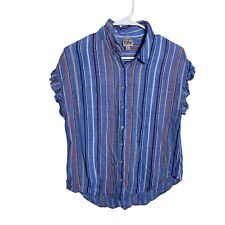 Como Vintage Blouse Women's XL Multicolor Striped Embroidered Shirt Button picture
