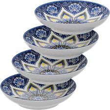 American Atelier Pasta Bowls | Set of 4 Large, 9-inch - Blue & Yellow Medallion picture