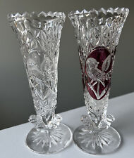 Hofbauer Lead Crystal Byrde Collection 7” Vases Set of 2 Germany picture