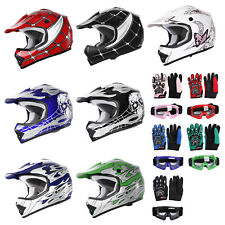 M DOT Youth Kids Street Dirt Bike ATV Helmet & Goggles Gloves Offroad Motorcycle picture
