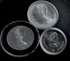 x3 Canada 1985 $1 100th Anni. 50% & 1976 $5-$10 Olympic Games .925 SILVER Coins picture