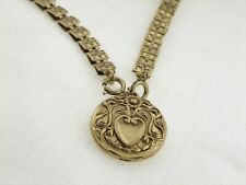 Antique Victorian Brass Book Chain and Locket Pendant Necklace Chain picture