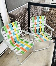 Set of 2 Vintage Aluminum Webbed Folding Lawn Chairs Multi-Color Lightweight picture