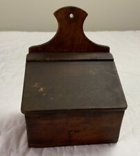 Antique Primitive Wood Wall Box, Salt Box, Dark Brown picture