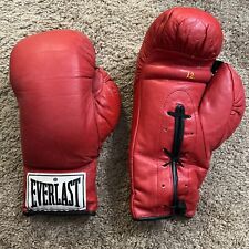 Vintage Everlast 80s 90s Boxing Training Gloves ~ 12oz Unisex Red Lace Up picture