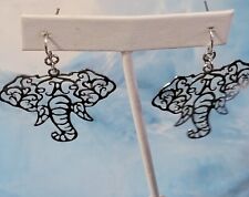 Lacy Silver-tone Elephant Long Dangle Pierced Earrings- Roll Tide- 1.75