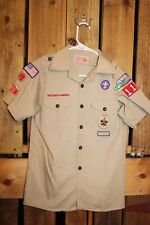 Boy Scouts of America BSA Youth Shirt Large Tan SEWN on patches picture