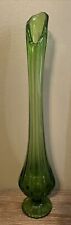 Vintage MCM L.E. Smith 17” Ribbed Green Swung Vase 1960’s picture