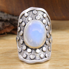 Heavy Vintage Navajo 925 Sterling Silver Ring With Rainbow Moonstone Size #8 picture