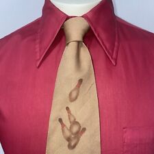 Vtg 40s 50s Tie Necktie Mens Botany Brand Gabartones Hand Painted Bowling Wool picture