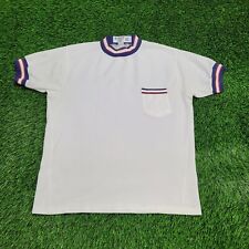 Vintage 90s MOD Contrast Ribbed Pocket Ringer Shirt L-Short 22x25 (XL) White USA picture
