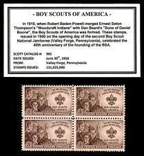 1950- BOY SCOUTS OF AMERICA (BSA) -  Block of four Vintage U.S. Postage Stamps picture