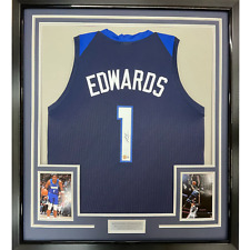 Framed Autographed/Signed Anthony Edwards 33x42 Minnesota Blue Jersey BAS COA picture