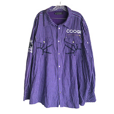 COOGI Western Shirt Men's 5XL Purple Plaid Embroidered Logo 100% Cotton Long Slv picture