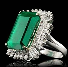 Magnificent Large Emerald Cut 18.49CT Emerald With 2.41CT Shiny CZ Wedding Ring picture