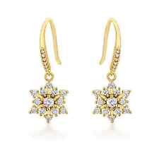 Dainty Snowflake Drop Hook Earrings 14K Yellow Gold Plated 1Ct Simulated Diamond picture