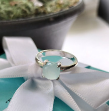 Tiffany & Co. PRISTINE 925  7mm Aqua Chalcedony Sugar Stacks Ring Size 7 picture