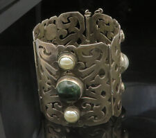 CASA PRIETO MEXICO 925 Silver - Vintage Pearls & Chrysocolla Bracelet - BT4864 picture